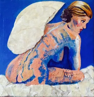 Blue AngelMother of Pearl (found objects) and Plaster Textured Acrylic.webp