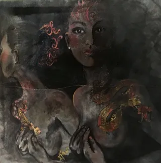 Reflections Acrylic paint on black board.webp