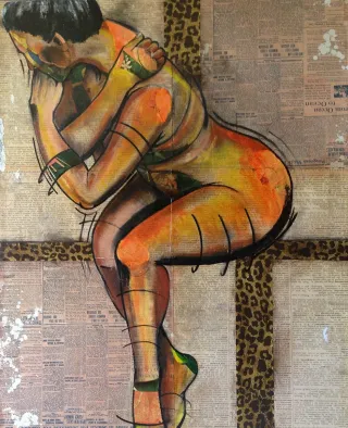 Zaftig Chalk, Mixed media & Newspaper.webp