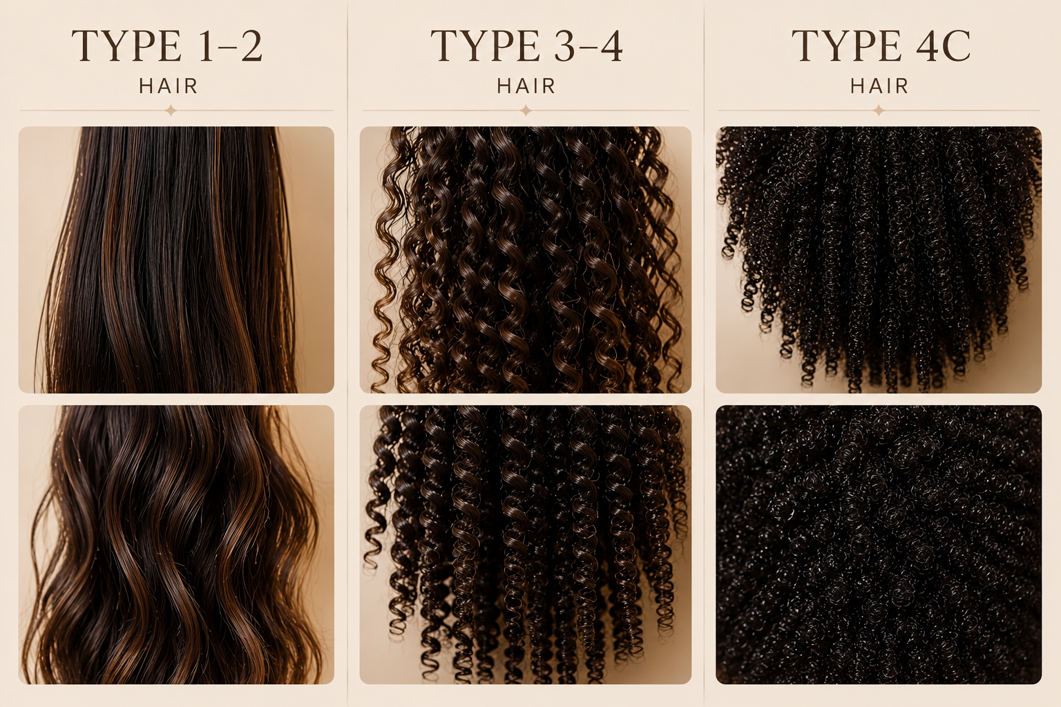 Curl pattern reference chart showing hair types 1 through 4