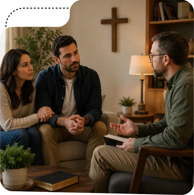 Christian therapist praying with client