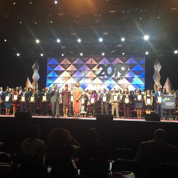 Special event production lighting and décor setup
