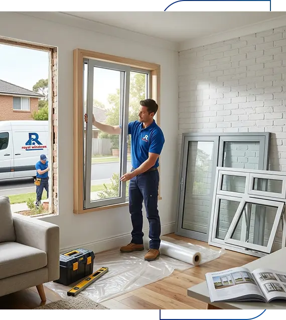window replacement in Houston, TX modern aluminum casement living room