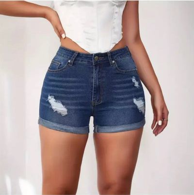 Denim Fold Hem Shorts
