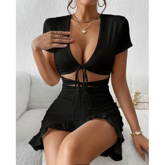 Ruffle Trim Mini Dress