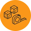 Dice and measuring tools