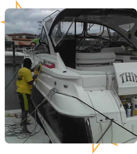 Professional boat detailing service cleaning yacht exterior