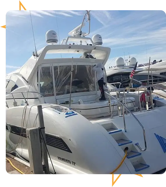 Ceramic coating protection on glossy yacht surface