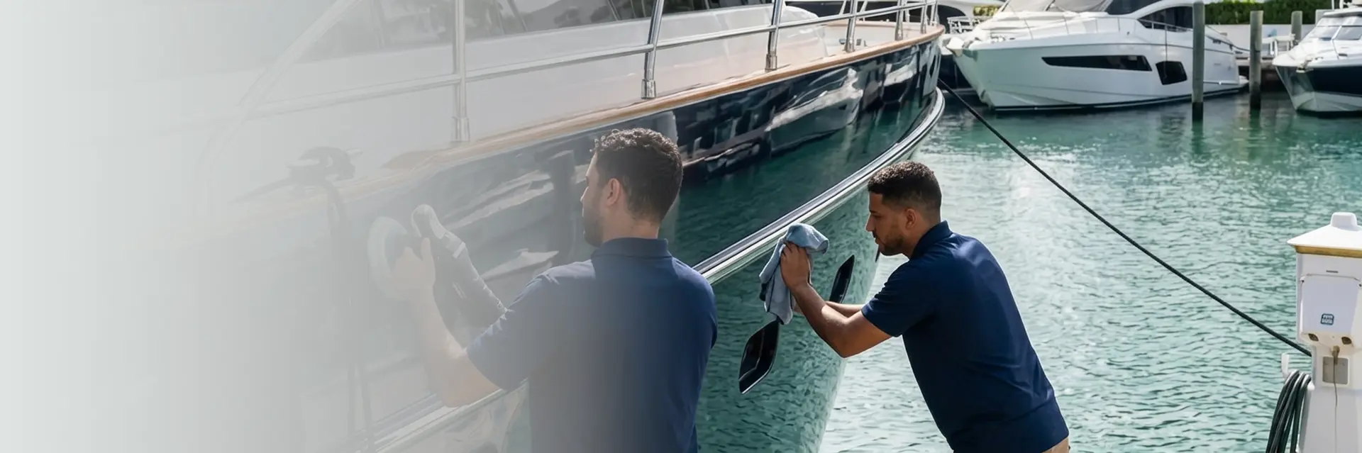 Luxury yacht detailing service at a South Florida marina