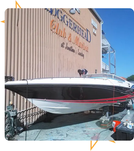 Boat gel coat polishing and oxidation removal