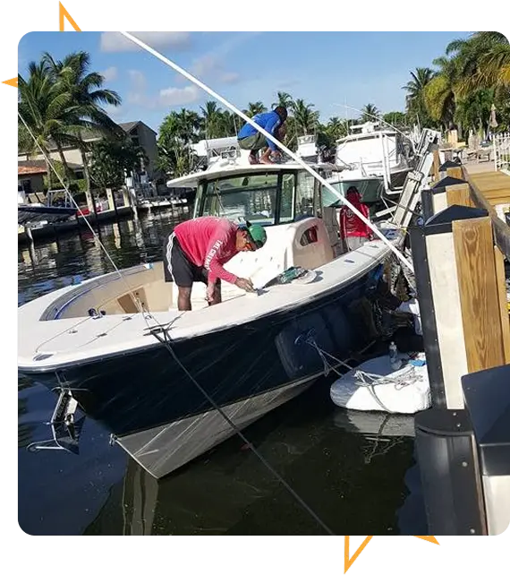 Mobile boat detailing service at dockside marina