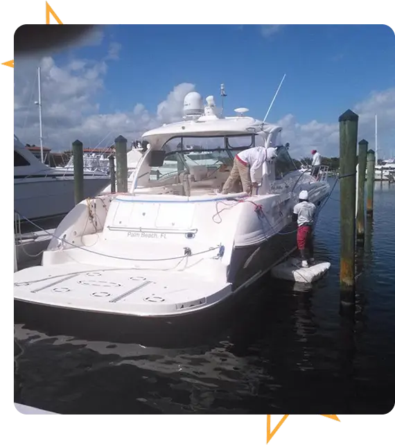 Polished yacht exterior after ceramic coating service
