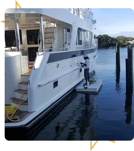 Professional boat cleaning at Fort Lauderdale dock