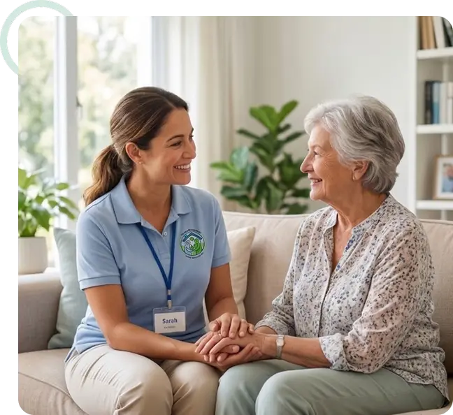Caregiver assisting senior with mobility at home