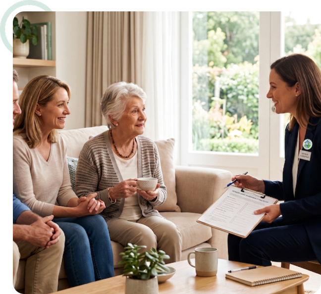 Trained caregiver offering Non-Medical In-Home Care Calgary services in a comfortable home environment