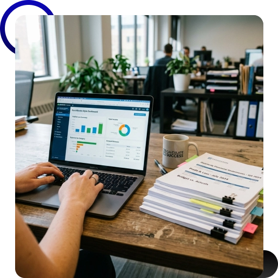 Business owner reviewing QuickBooks reports