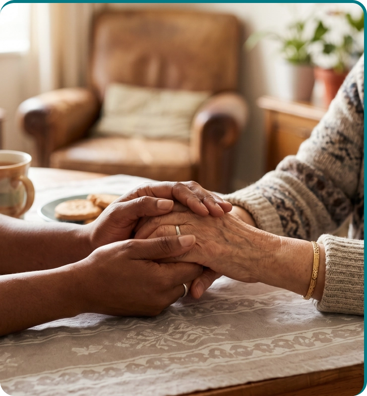 Caregiver reviewing daily assistance package with family