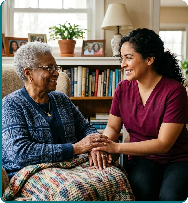 Senior family choosing care package in Cleveland office