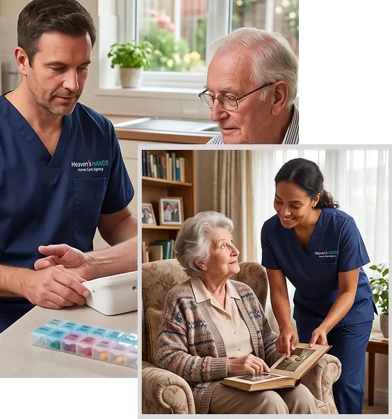 Family speaking with a caregiver about non-medical home care services.