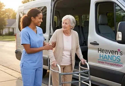 Caregiver assisting a senior with in-home care services in California.