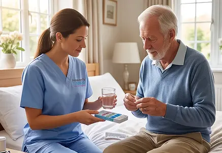 Smiling caregiver offering non-medical home care services at home.