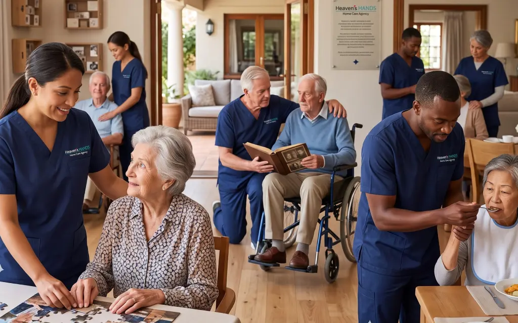 Caregiver providing compassionate Alzheimers Home Care Services California to an older adult in a familiar home setting.