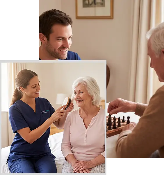 Caregiver helping an older adult with respectful Personal Care Services California in the comfort of home.