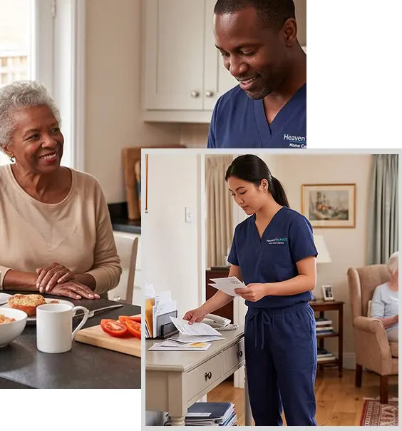 Older adult receiving compassionate Homemaker Services California from a dedicated in-home caregiver.