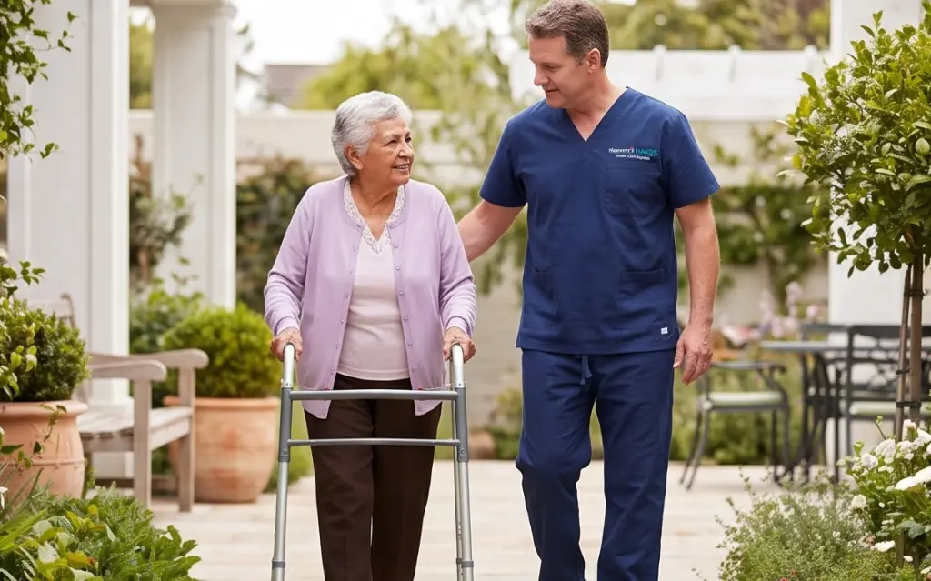 Caregiver providing Homemaker Services California while helping an older adult with daily household tasks.