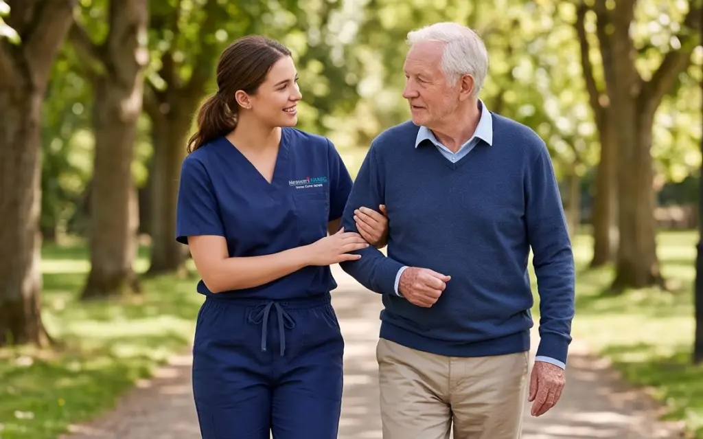 Caregiver providing compassionate Companionship Services in California to an older adult at home.