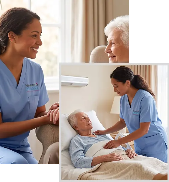 Older adult receiving personalized Hospice Care Support California from a dedicated in-home caregiver.