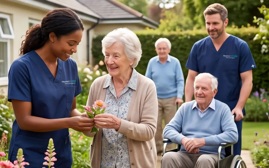 Compassionate caregiver visiting a client through a home care agency in California.