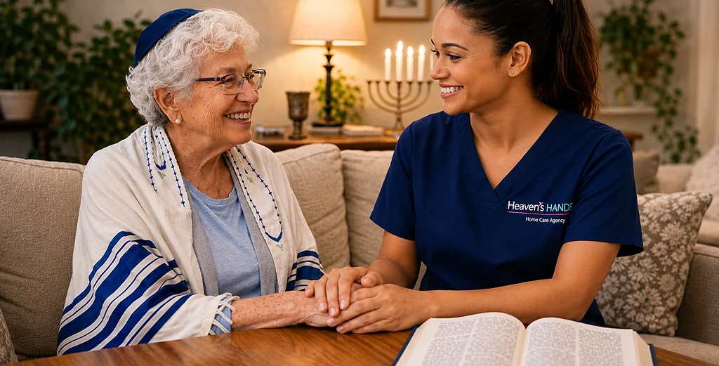 Caregiver providing In Home Care Services California while assisting an older adult with daily activities at home.