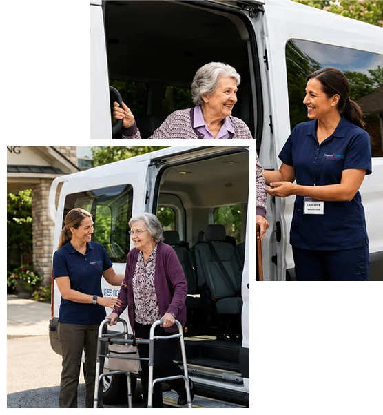 Senior Transportation Services California helping an older adult travel comfortably with dedicated caregiver support.