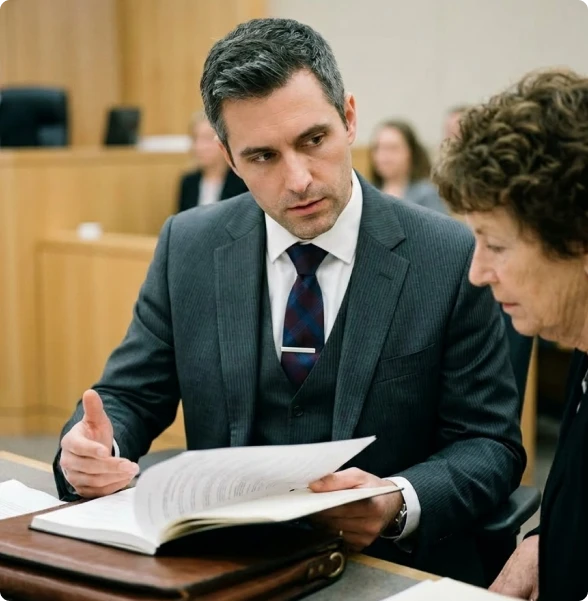 A criminal defense lawyer in Toronto reviews evidence with a client.