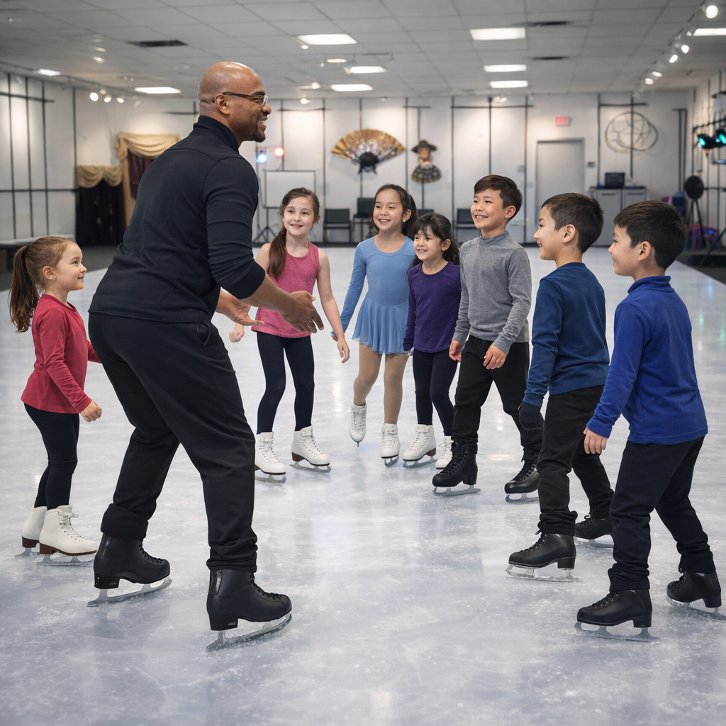 Group enjoying a synthetic ice skating program in Michigan City