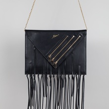 Rectangle oversized zipper tassel clutch (Black)