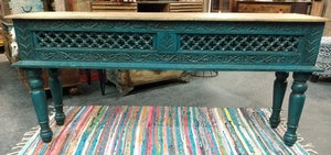 MORNINGSTAR - Console Table-Dark Turquoise/Green with Carving-64w x 15d x 30h