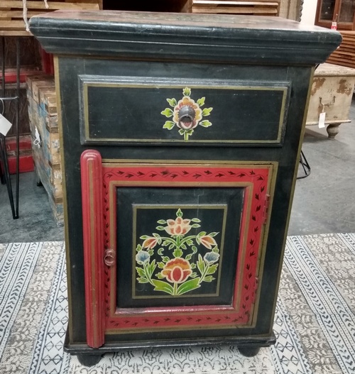 Bedside Cabinet- Red/Black Painted-20.5w x 14d x 31h