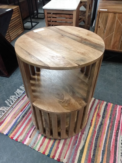 Side Table-One Only-Slatted Style with Shelving-18dia x 26h