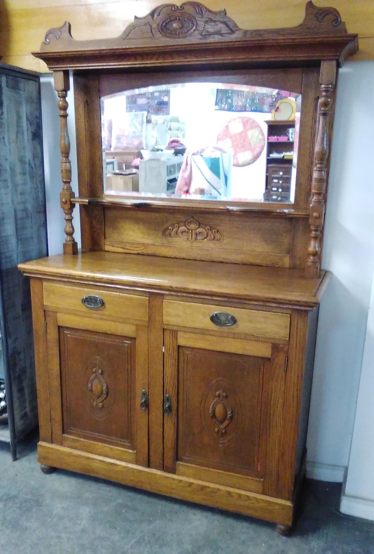 Cabinet-Canadian Antique-With Mirror-48w x 17d x 77h